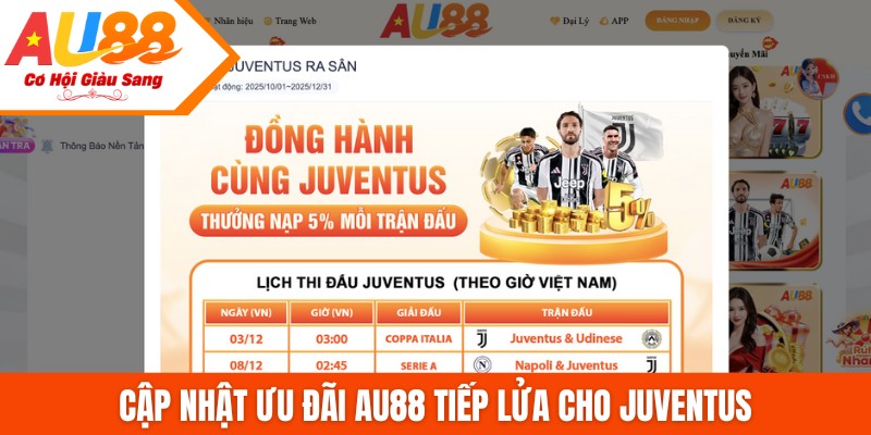 Cập nhật ưu đãi AU88 tiếp lửa cho Juventus