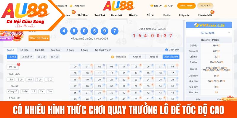 Có nhiều hình thức chơi quay thưởng lô đề tốc độ cao