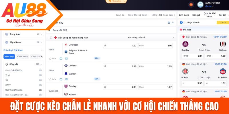 Đặt cược kèo chẵn lẻ nhanh chóng với cơ hội chiến thắng cao