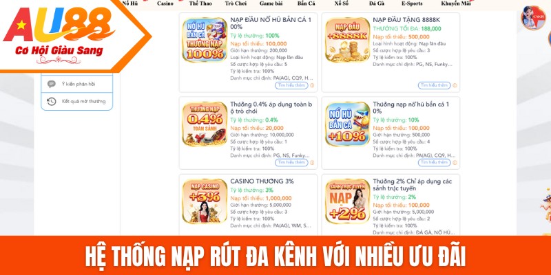 Hệ thống nạp rút đa kênh với nhiều ưu đãi