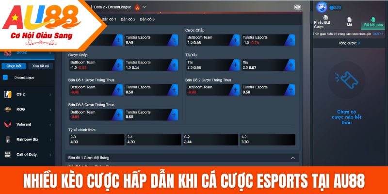 Nhiều kèo cược hấp dẫn khi cá cược esports tại AU88