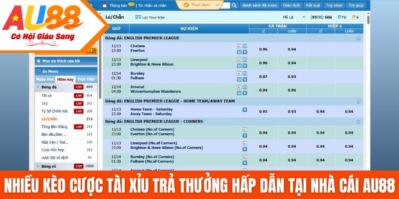 Nhiều kèo cược tài xỉu trả thưởng hấp dẫn tại nhà cái AU88