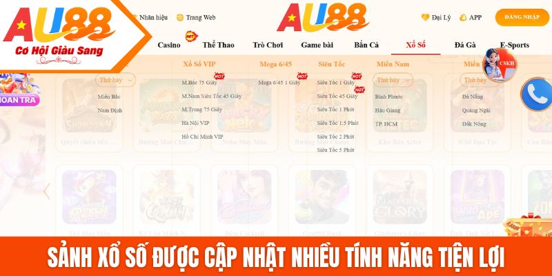 Sảnh xổ số được cập nhật nhiều tính năng tiện lợi