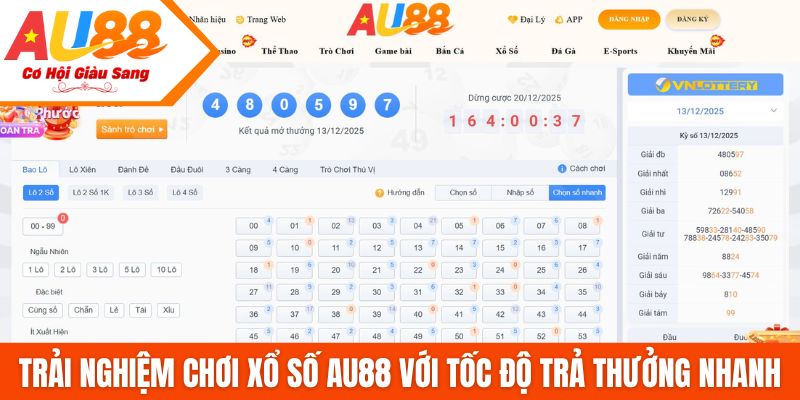 Trải nghiệm chơi xổ số AU88 với tốc độ trả thưởng nhanh